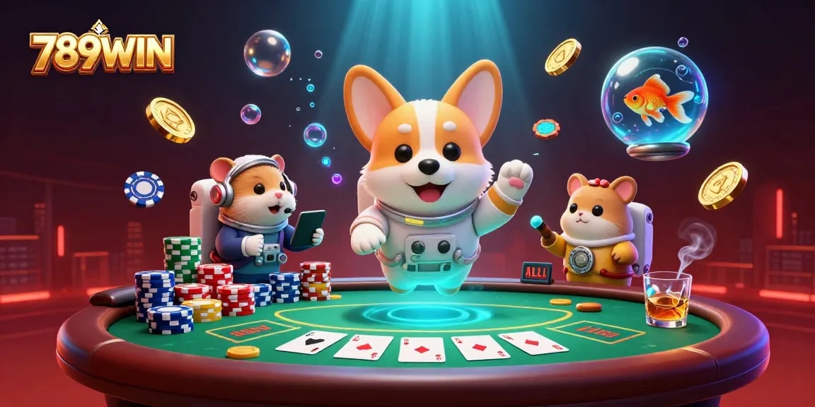 789WIN connects with players through an exciting visual of a corgi astronaut in a casino.