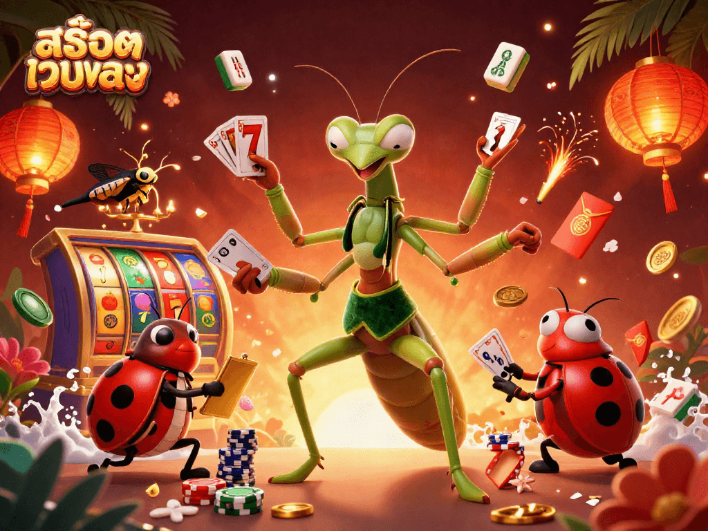 Engage in thrilling สล็อตเว็บตรง gameplay with vibrant casino characters and slot reels.