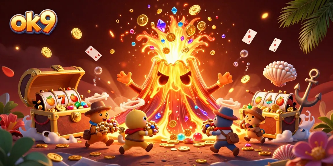 Engage with the thrilling world of ok9 as treasures erupt from a majestic volcano, highlighting exciting slots intertwining adventure and fortune.