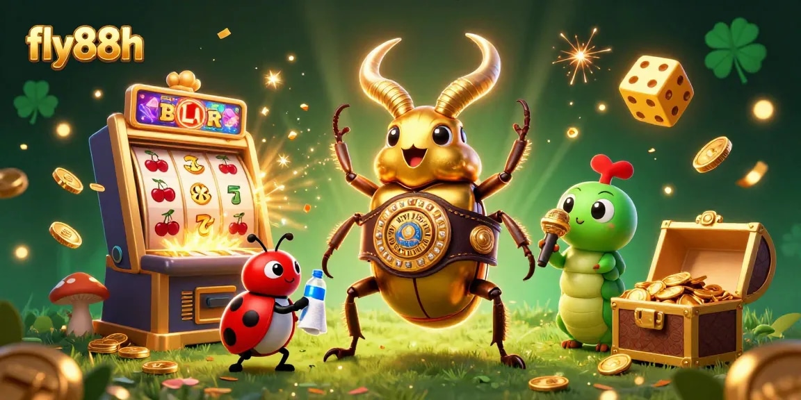 Experience thrilling wins at fly88h with a 3D golden stag beetle and vibrant casino elements