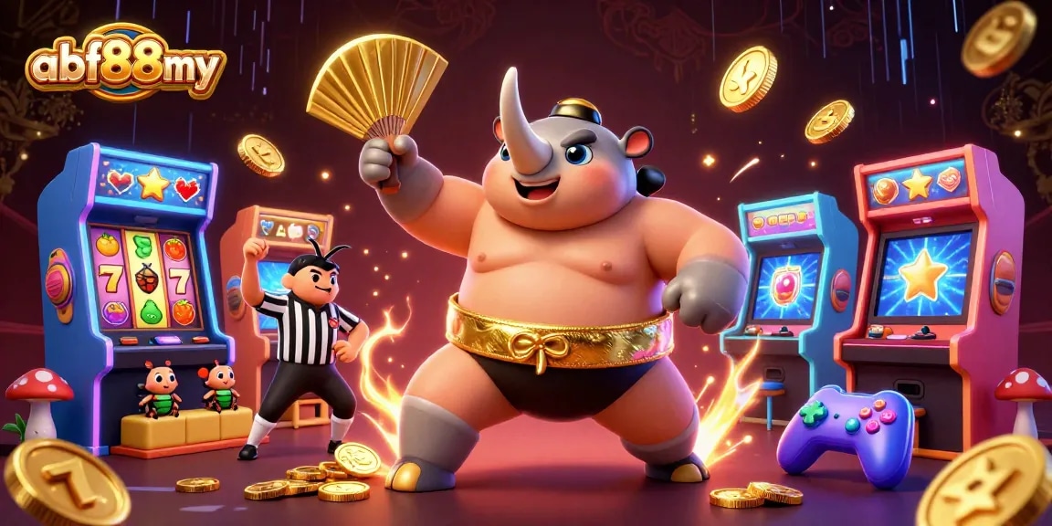 Experience the thrilling action of afb88my with a vibrant 3D illustration featuring a beetle champ amidst slot reels.