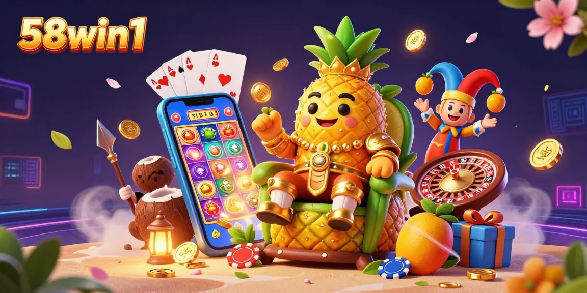 Engage with the thrilling world of 58win1 featuring the golden pineapple king and exciting casino elements.