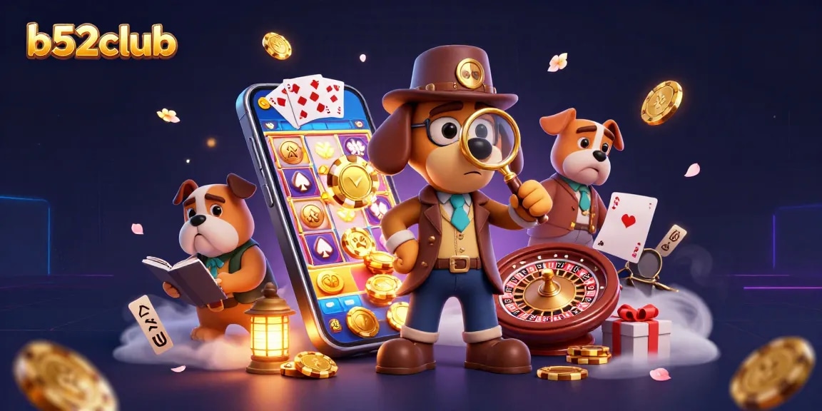 Play exciting games at b52club with entertaining characters surrounded by casino elements.