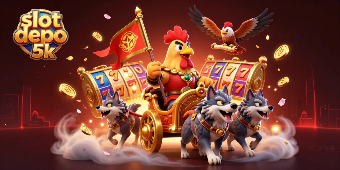 Engaging scene of slot depo 5k with vibrant symbols, golden coins, and cherry blossoms in a mystical casino atmosphere.
