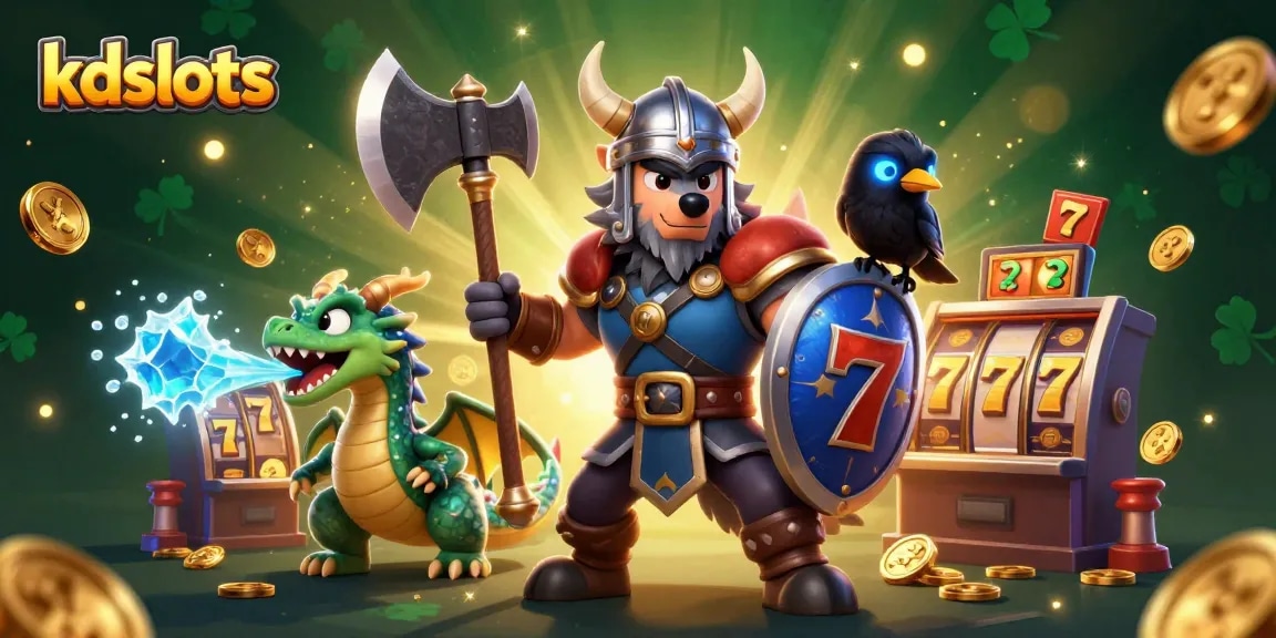 KDSlots brings thrilling gaming excitement with Viking warriors, dragons, and vibrant slot symbols.