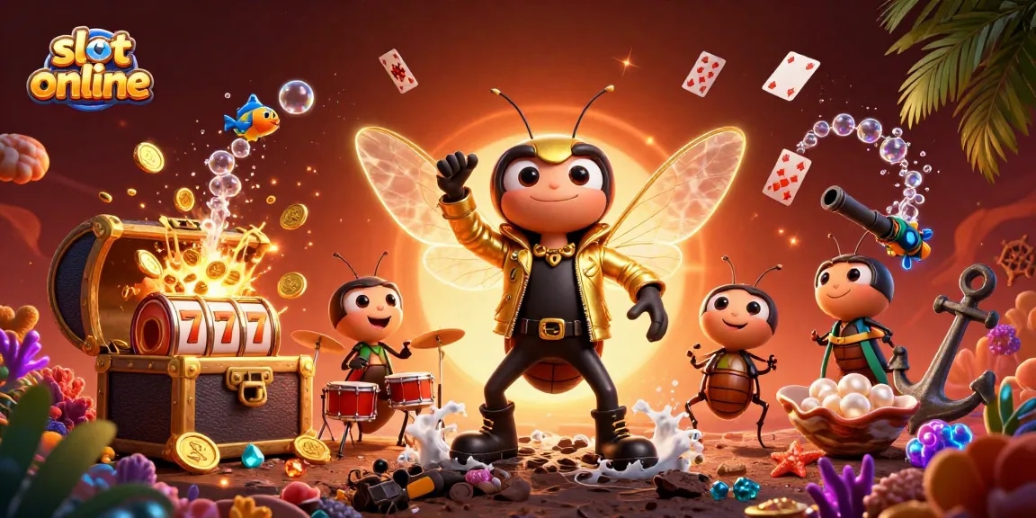 Engage with slot online action in an ultra-detailed 3D scene of a cicada rock star.