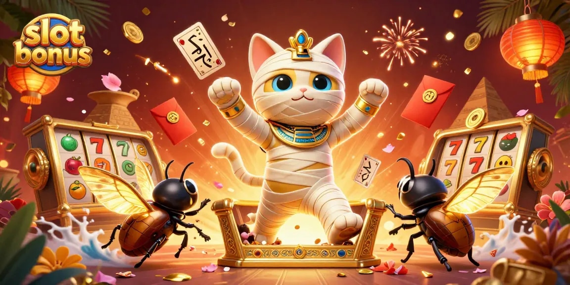 Experience the thrill of slot bonuses with dynamic Egyptian theme and vibrant casino elements