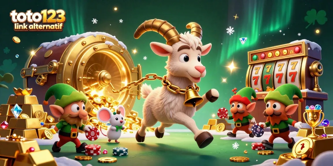Play exciting games with toto123 link alternatif in a whimsical casino scene filled with gold and gems.