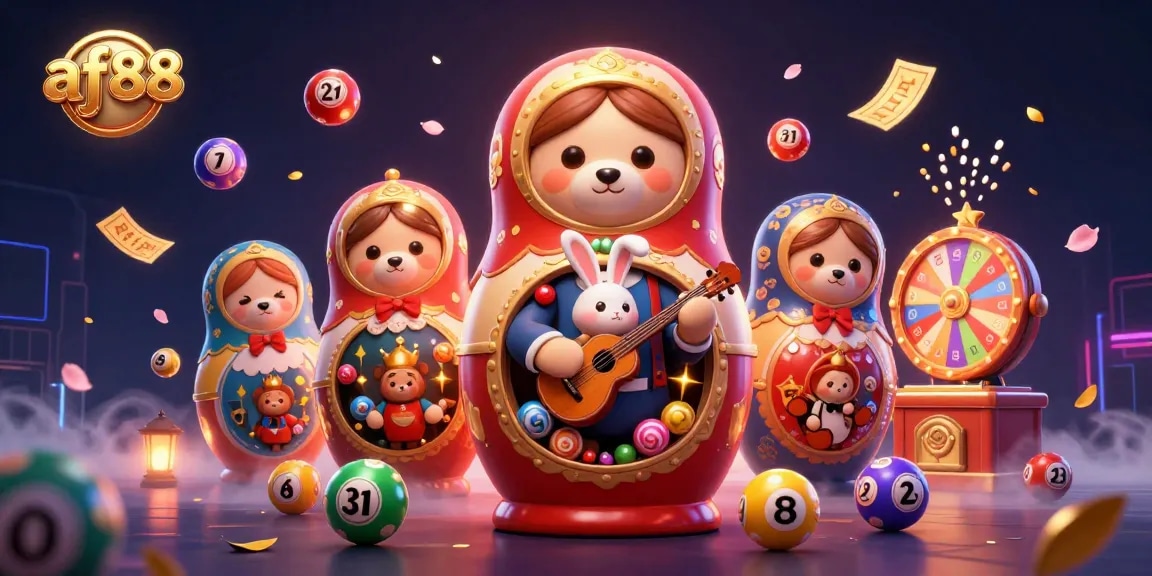 Play and win with af88 in this vibrant 3D illustration showcasing casino fun and excitement.