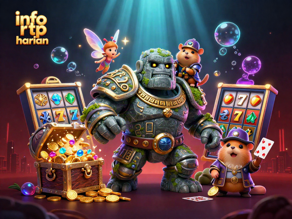 Catch the latest info rtp harian while enjoying a vibrant casino fantasy with animated characters and sparkling treasures.
