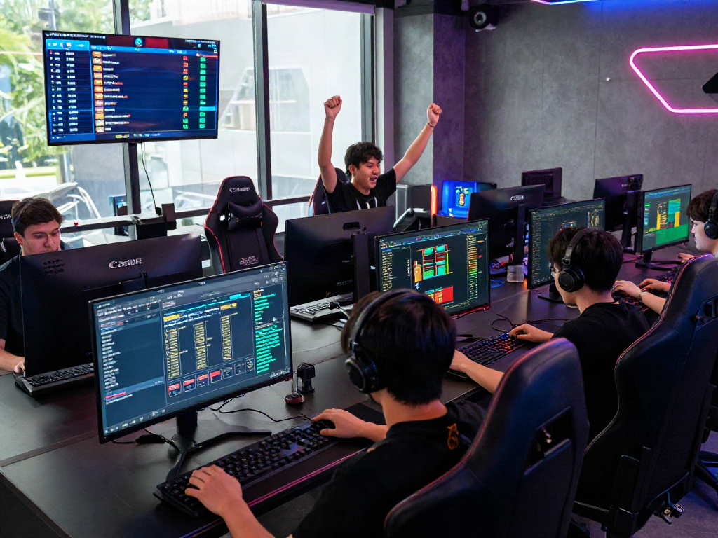Players enjoying a high-availability gaming experience at Bro138's vibrant hub, showcasing real-time statistics and celebrations of wins.