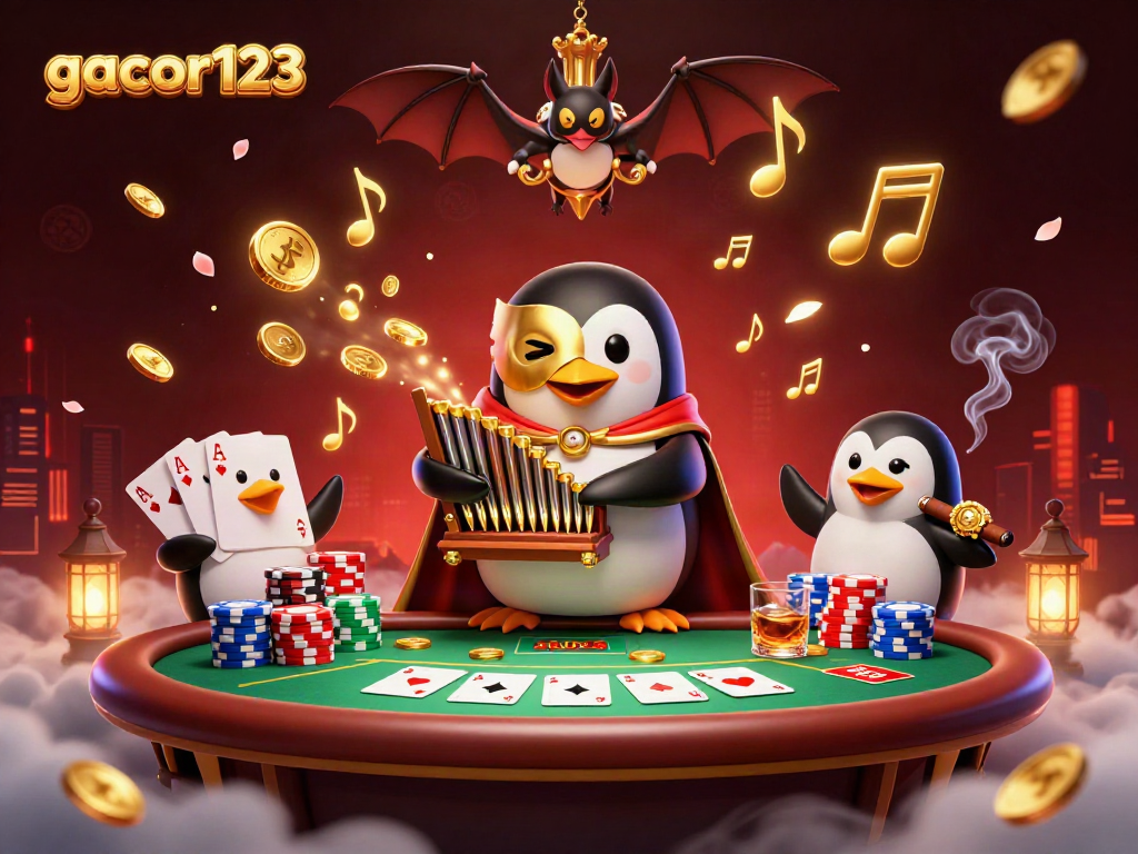 Experience winning moments at gacor123 with a vibrant, interactive casino-themed illustration featuring animated gambling elements.