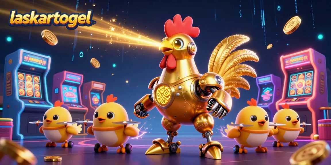 Engage in excitement with laskartogel as a golden rooster robot leads gaming chaos.