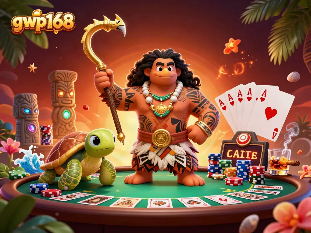 Menyaksikan keseruan bermain di gwp168 dengan karakter dewa hawk dan penyu, serta meja poker yang menantang.