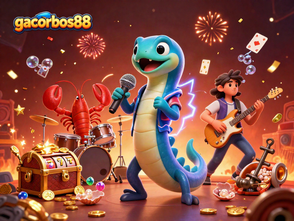 gacorbos88 captures thrilling underwater casino fun with electric eel DJ and vibrant gaming elements