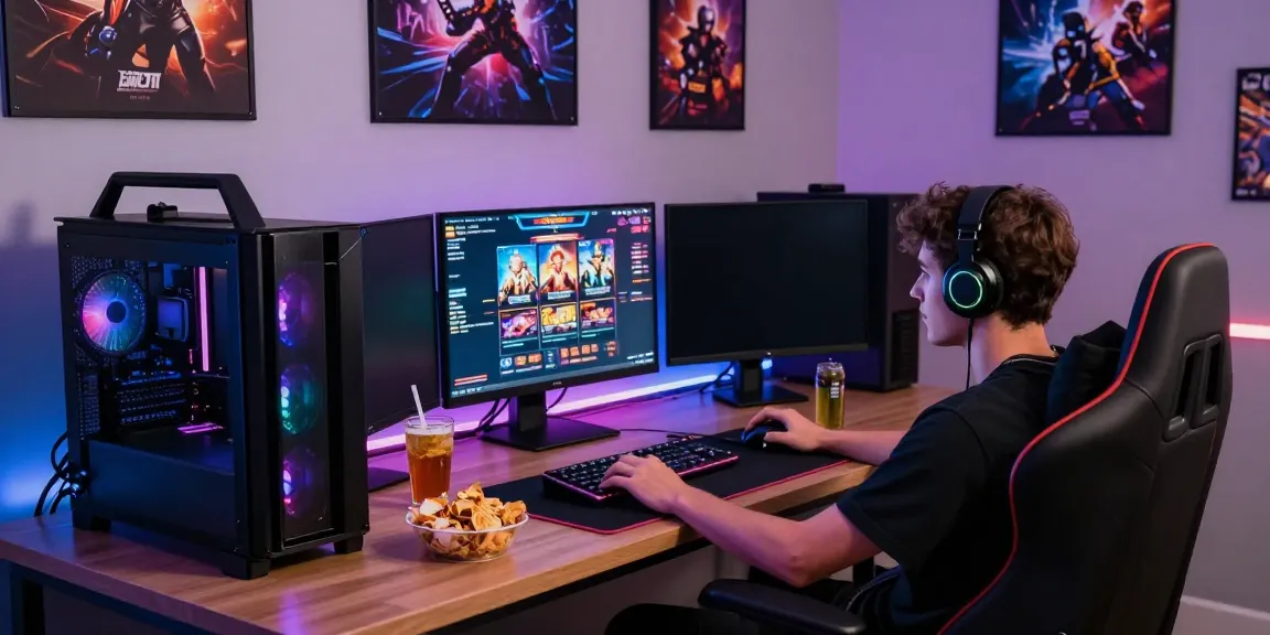 Pemandangan ruang permainan modern dengan gamer yang sedang asyik bermain slot.