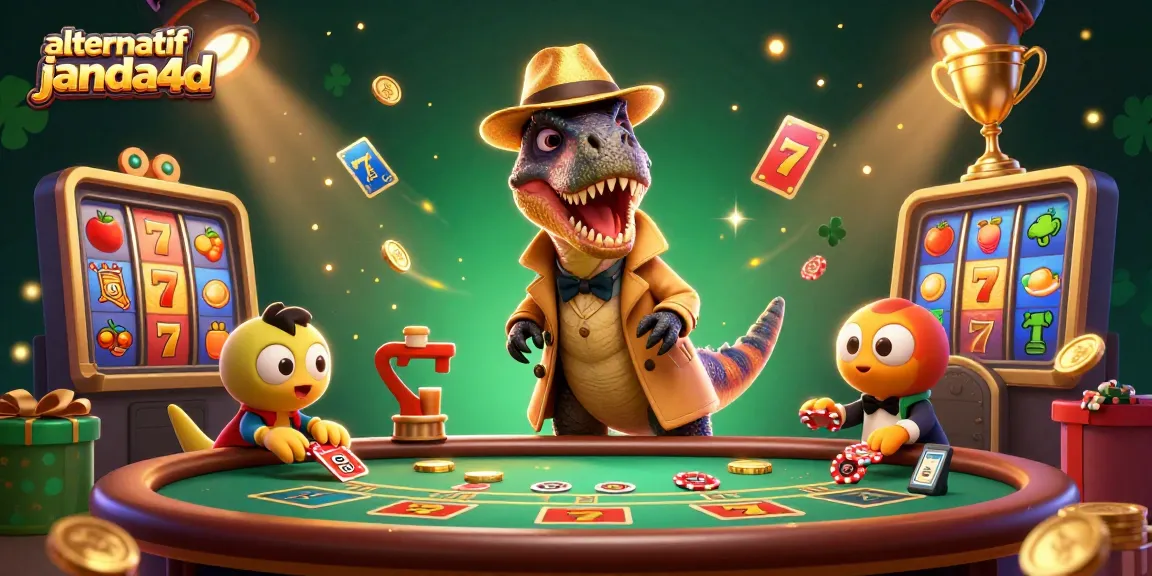 Konsep alternatif janda4d dengan velociraptor, stegosaurus, dan kompi di meja blackjack dalam kasino