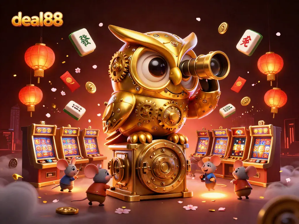 Experience the thrill of deal88 as golden owl surveys the animated casino floor.