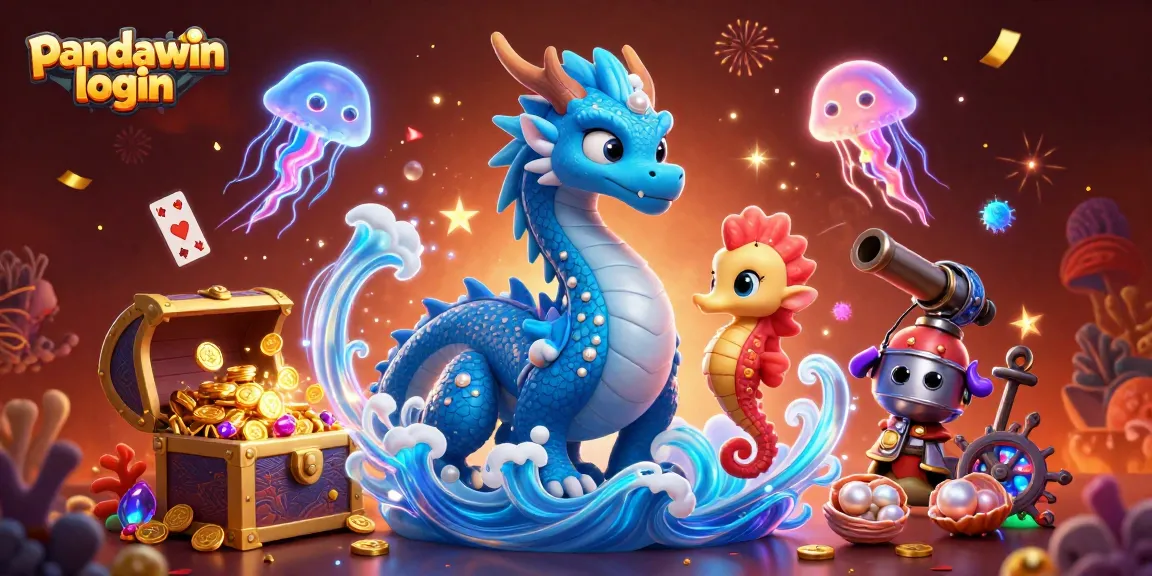 Engage with the vibrant 'pandawin login' scene featuring a dragon, seahorse knight, and jellyfish in an underwater casino