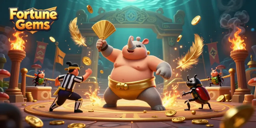 หมุนวงล้อในเกม Fortune Gems มาพร้อมสัญลักษณ์เปลวไฟและเหรียญทองหอมหวาน