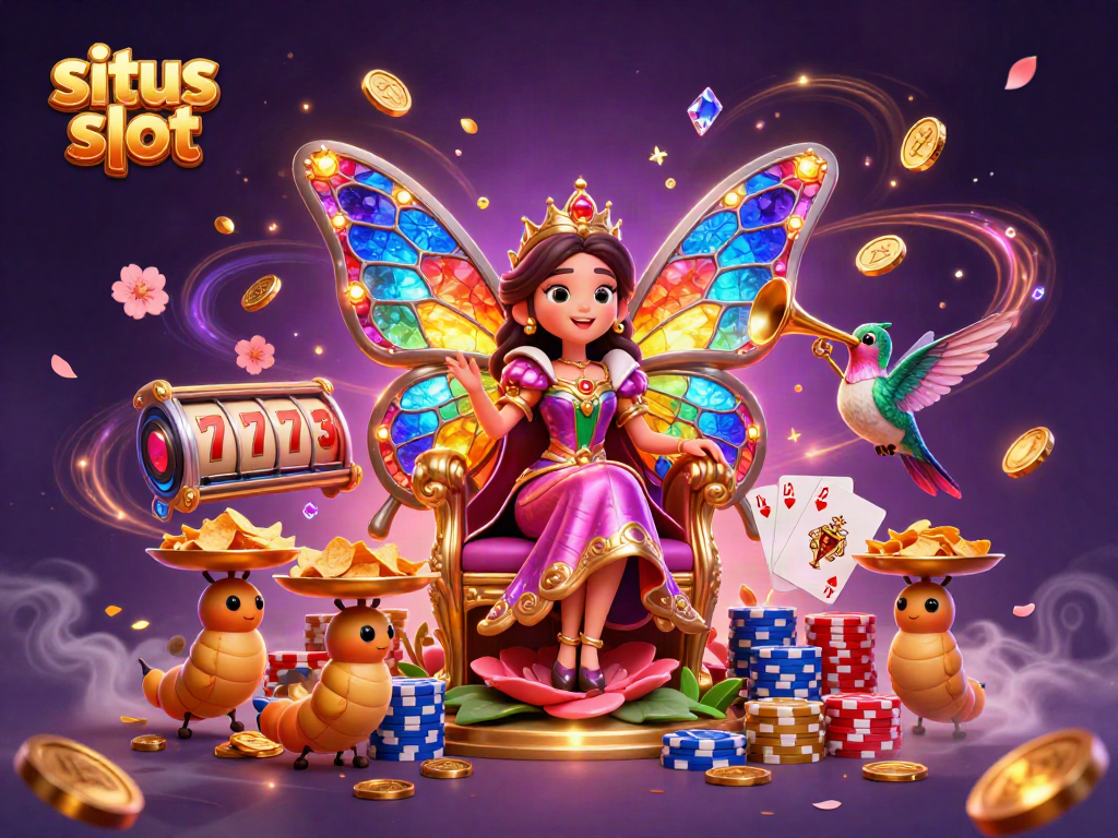 Experience the excitement of situs slot with a vibrant 3D illustration featuring colorful characters and casino elements.