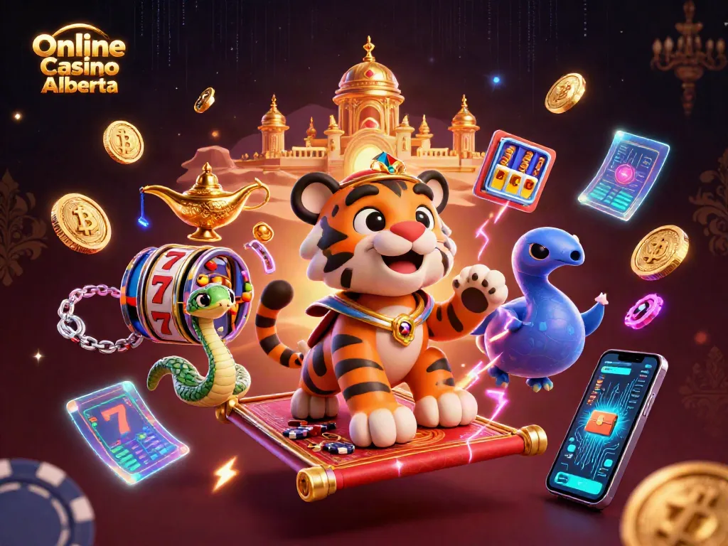 Play thrilling games at Online Casino Alberta with a vibrant desert-themed 3D illustration.