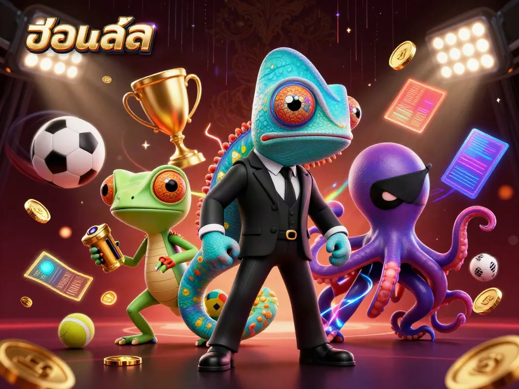 Experience thrilling sports betting with บอลสด - action-packed 3D illustration featuring colorful gaming symbols.
