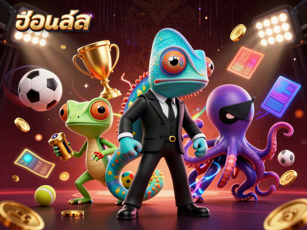 Experience thrilling sports betting with บอลสด - action-packed 3D illustration featuring colorful gaming symbols.