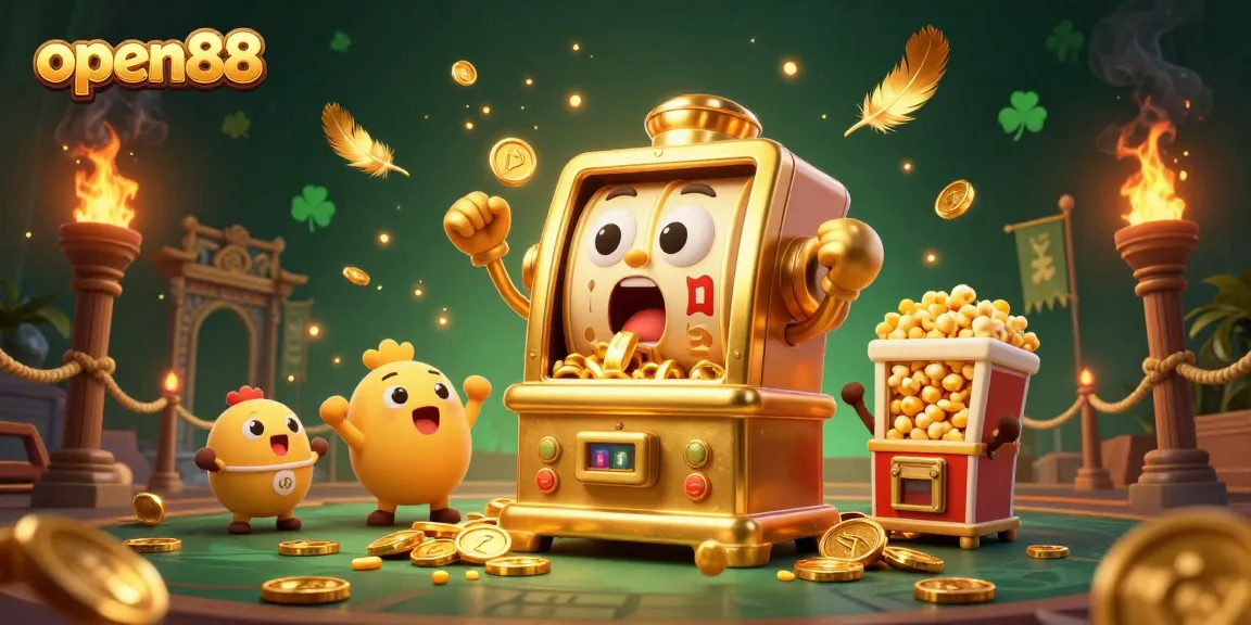 Experience the excitement of open88 with lively slot machines celebrating big wins amidst a vibrant casino scene.