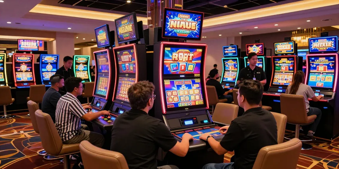 Players at a lively casino winning big with exciting slot games and vibrant atmosphere.