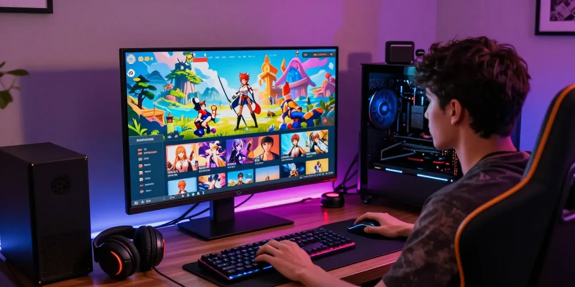 Engaging scene of a user playing hentai games on a vibrant gaming interface with colorful graphics and modern setup.