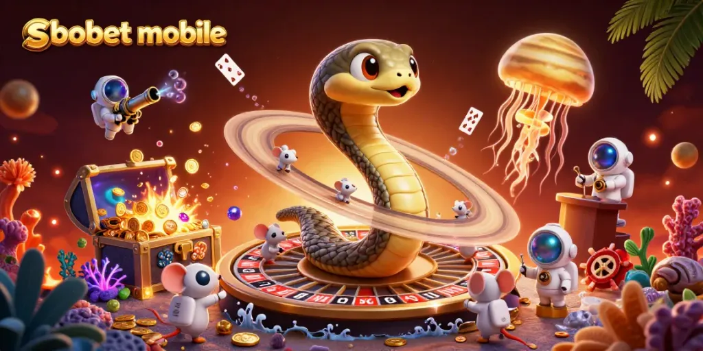 Experience sbobet mobile sports betting with a cosmic twist in this vibrant 3D illustration.
