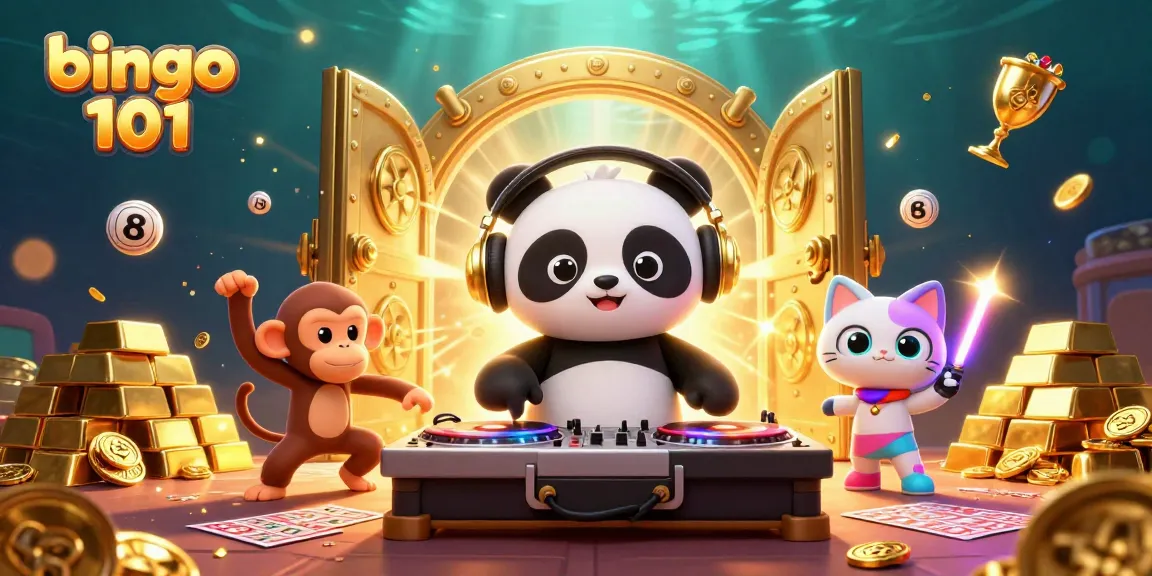 Experience live-action entertainment with bingo 101, featuring a DJ panda, dancing monkey, and kitten in a vibrant casino scene.