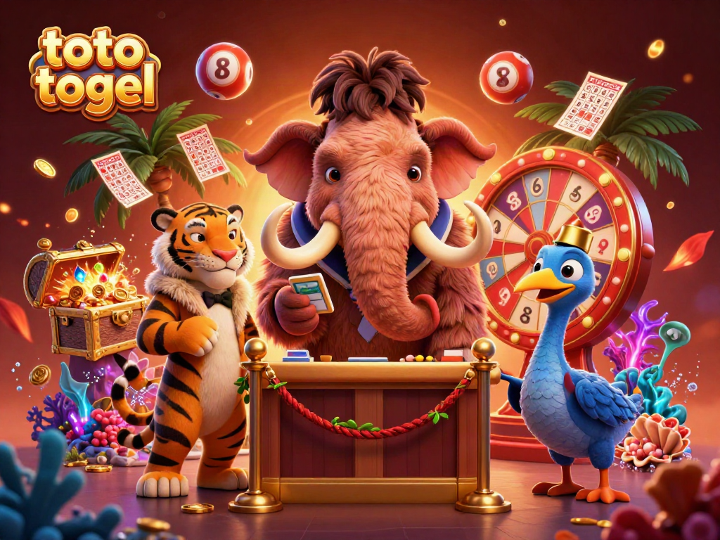Engage with the vibrant scene of toto togel, featuring colorful lottery elements and lively characters.