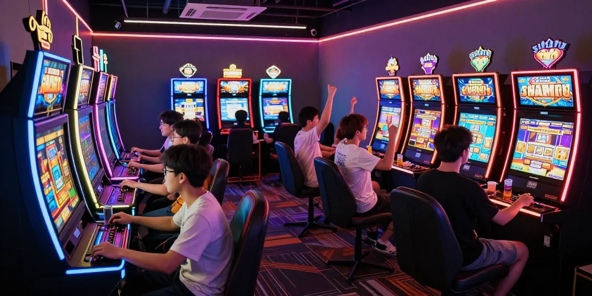 Players enjoying judi slot machines in a vibrant gaming lounge atmosphere.