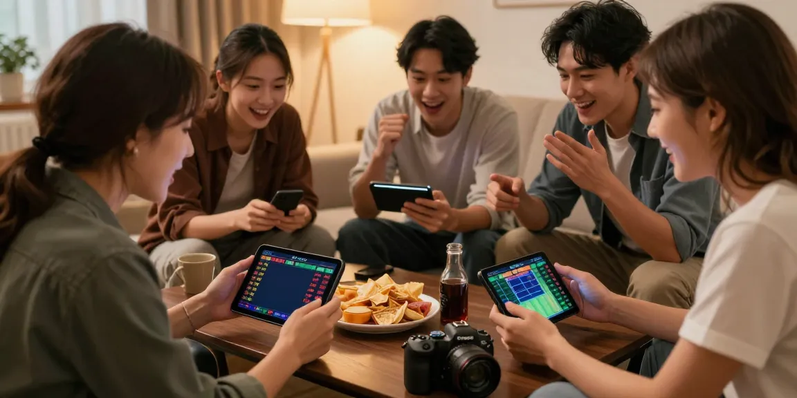 Group enjoying unsurtoto betting on mobile device with excitement.