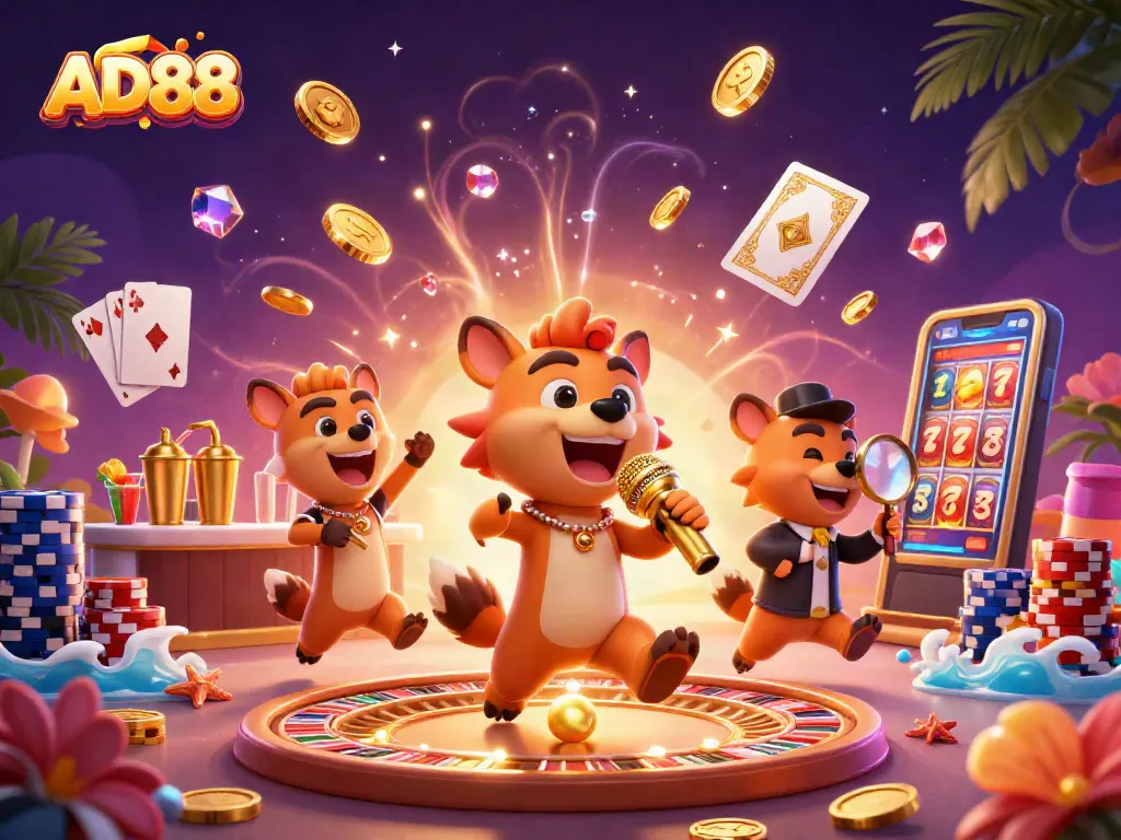 Experience the excitement of AD88 casino with hyenas entertaining in a vibrant, animated scene.