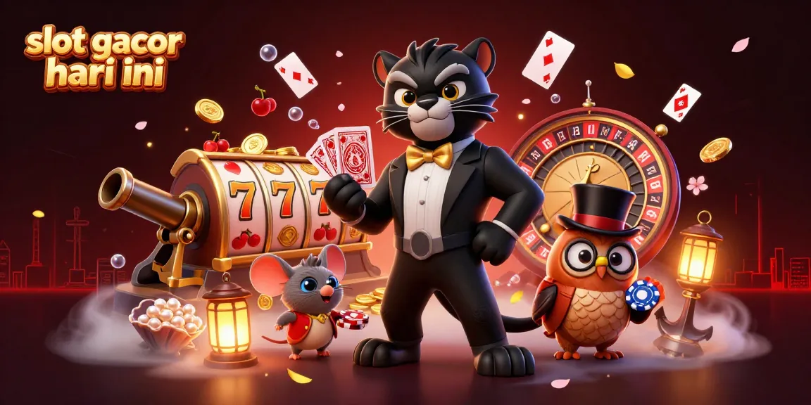 Mencari jackpot di slot gacor hari ini dengan ilustrasi kasino yang penuh warna dan elemen menarik.