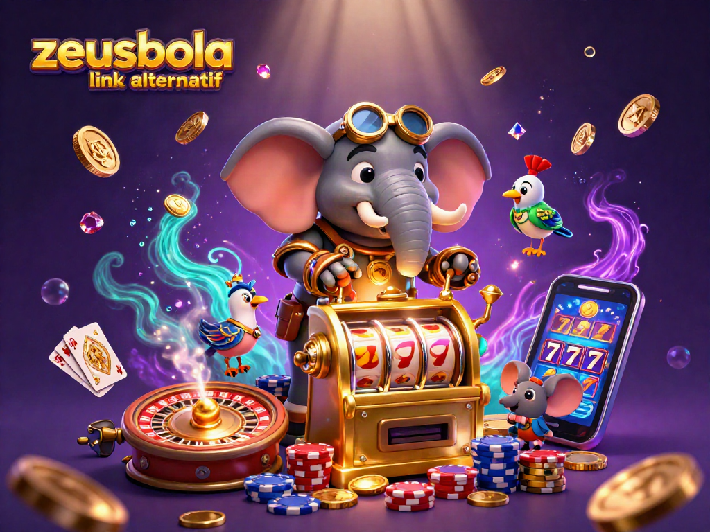Spin the reels with zeusbola link alternatif in this vibrant 3D casino illustration featuring animated slot elements.