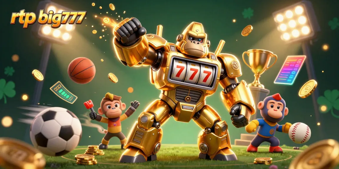 Join the excitement with rtp big777 as the golden gorilla mech battles for jackpots amidst flying sports balls and dazzling lights.