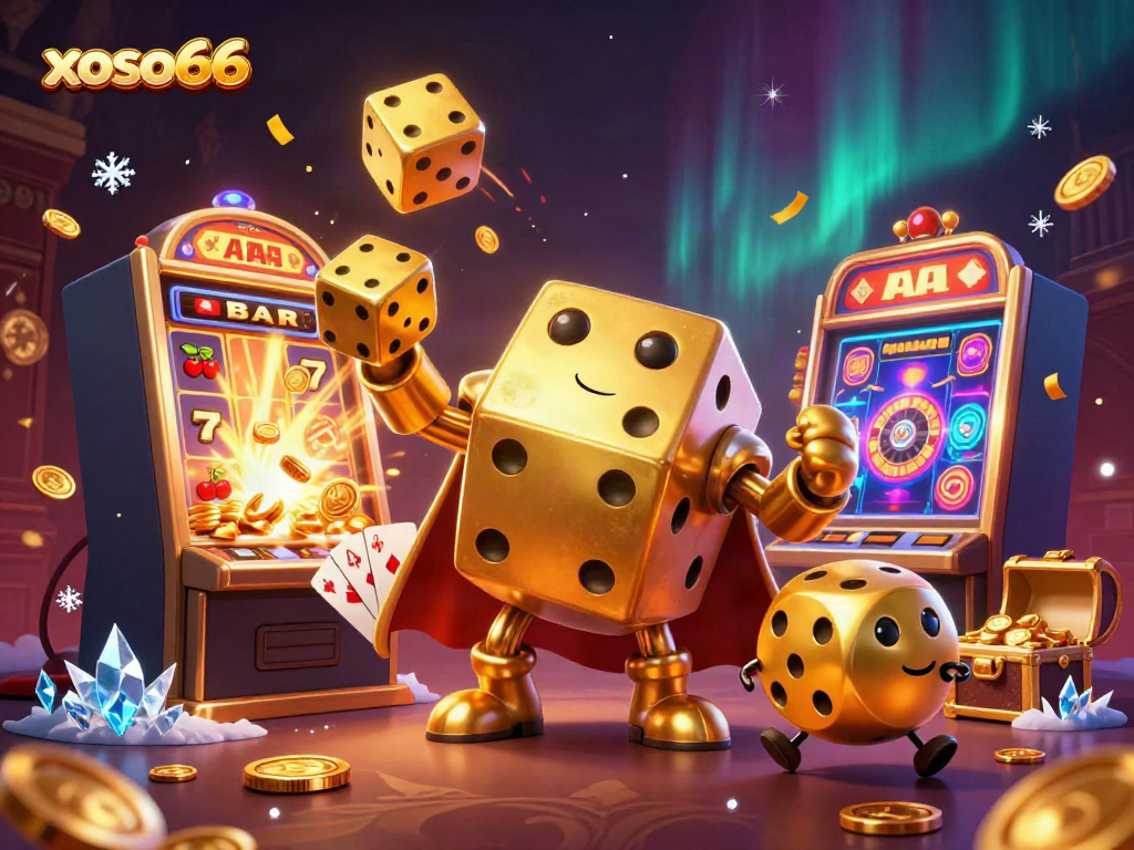 Engage in exciting gameplay at xoso66 with dynamic casino elements, including golden dice and slot machines.