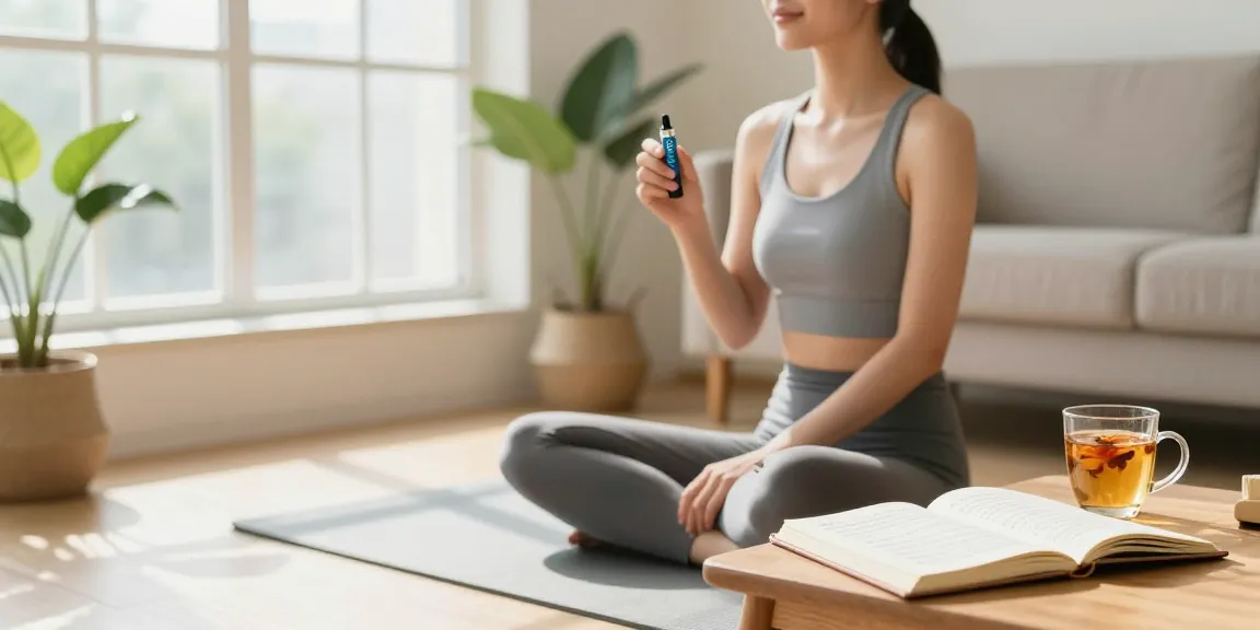 What is the legal vaping age in Cyprus? Woman with CBD vape pen in serene wellness setting.