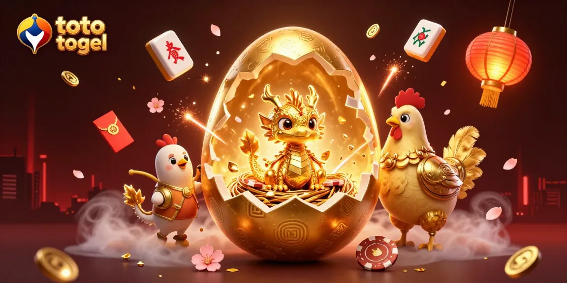 Engage in thrilling toto togel action with a vibrant 3D illustration of a golden dragon and poker elements.