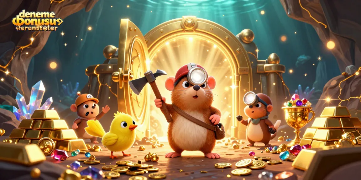 Engaging scene of denemebonusuverensiteler illustrating a treasure hunter mole and canary amidst bonus treasures.